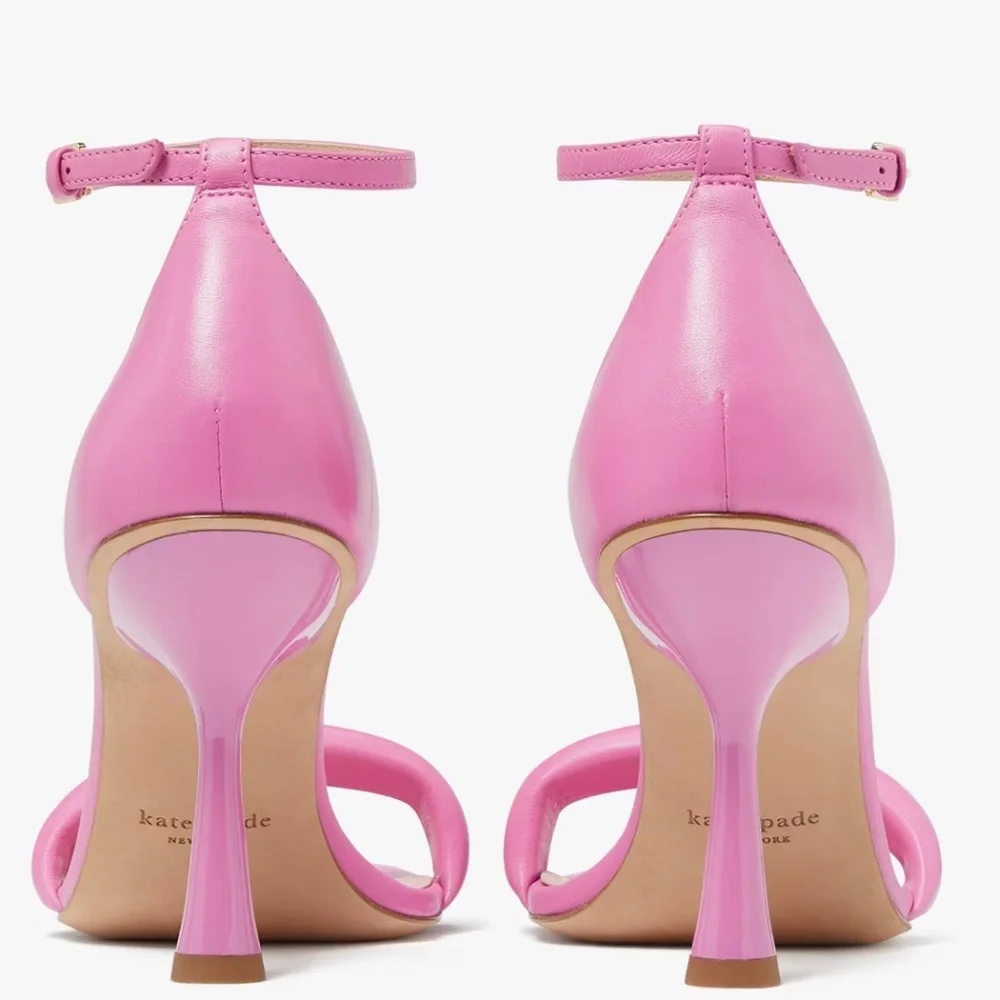 Kate Spade Melrose Ankle Strap Pumps Stiletto Heel Pink Leather Sandals 7.5